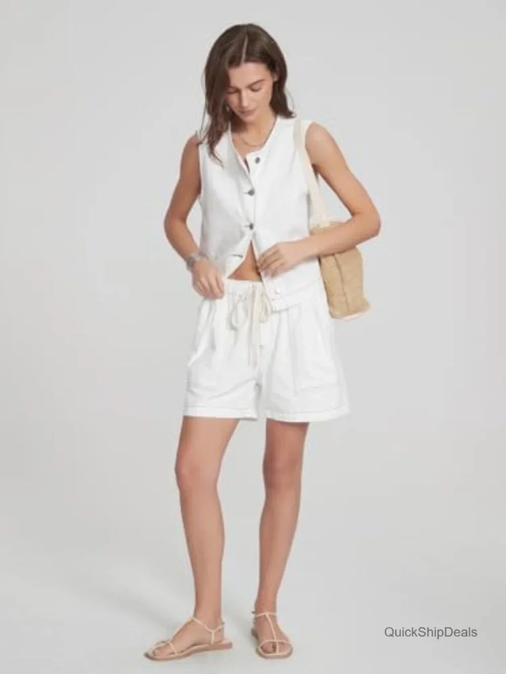 Sleeveless Denim Vest & Baggy Shorts Matching Set